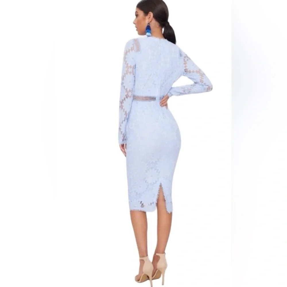 Elegant Light Blue Lace Dress - Picture 4 of 8